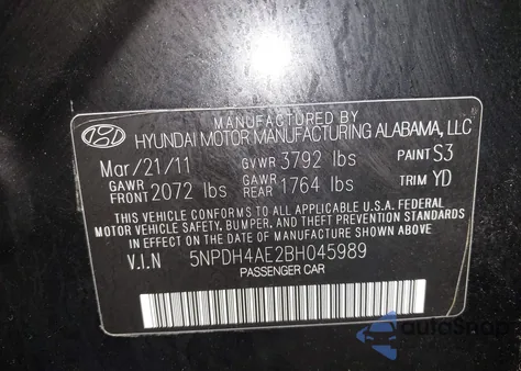 2011 Hyundai Elantra Limited z USA, uszkodzony, nr VIN 5NPDH4AE2BH045989